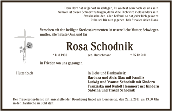 Traueranzeige von Rosa Schodnik von Pegnitz-Zeitung
